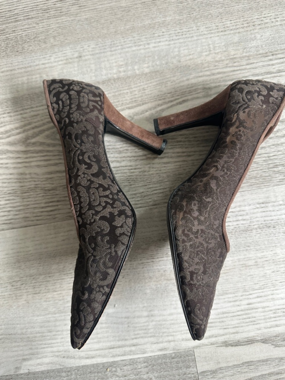 Vintage Yves Saint Laurent Brown Brocade Pointed-Toe Heels 6.5 - Picture 8 of 11